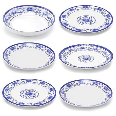 Blue & White Melamine Round Plate - Thickened Porcelain Imitation, Ideal for Stir-fry, Rice, and Restaurant Use.