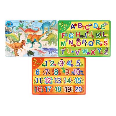 EQ IQ tahta bulmaca 3 parçalı set 2 dinozor alfabe rakamları, Kore popüler bulmacaları
