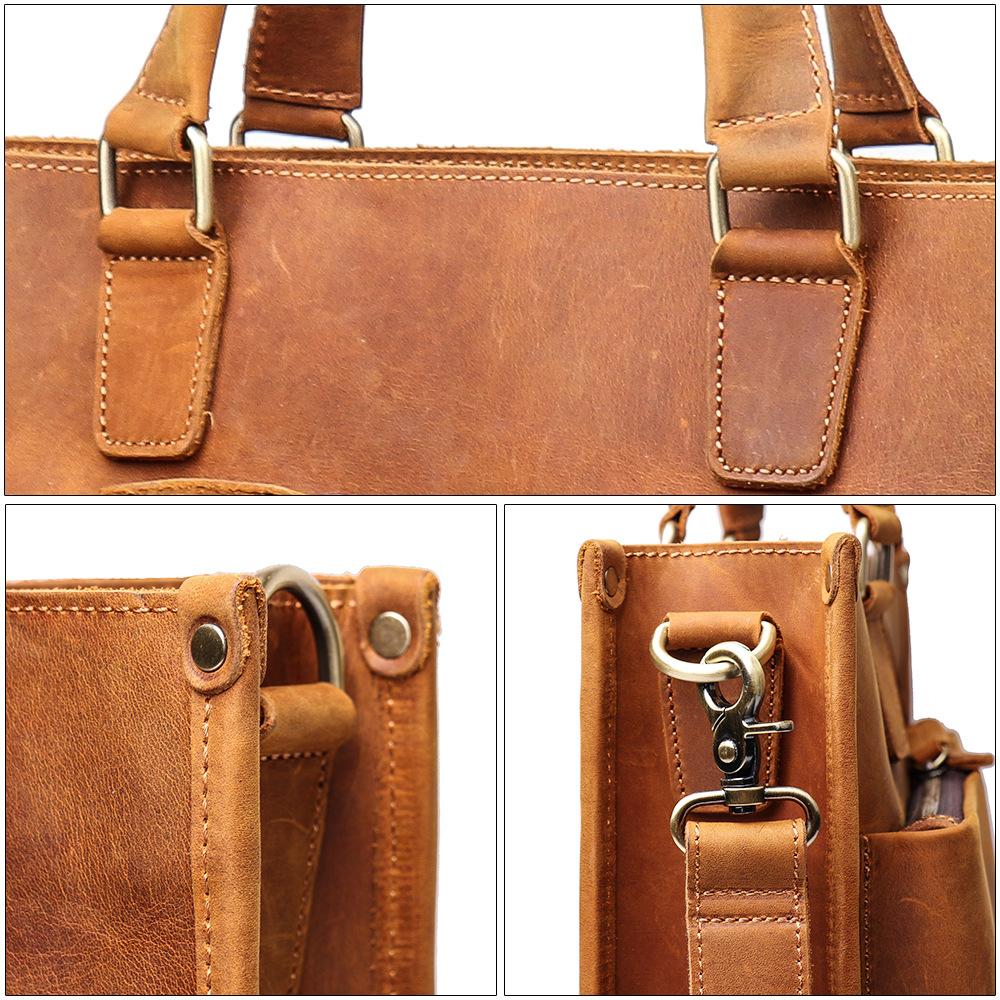 Men'S Laptop Bag Crazy Horse Leather Women'S Shoulder Crossbody Bag Large Capacity Leather Briefcase