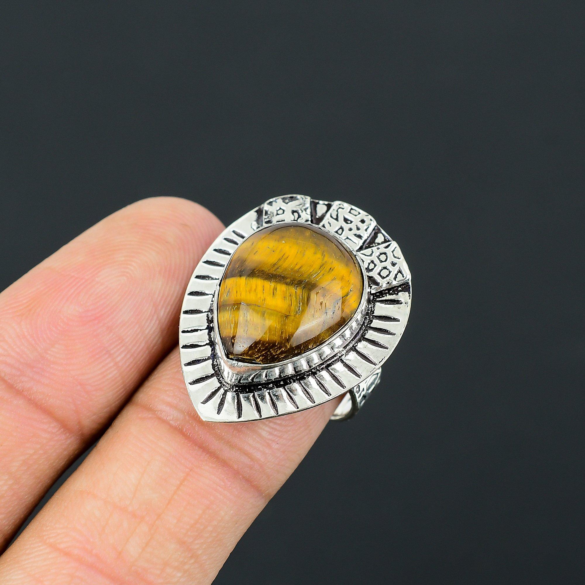 Sterling Silver Tiger Eye Gemstone Statement Sister Promise Ring Jewelry Size 8 8