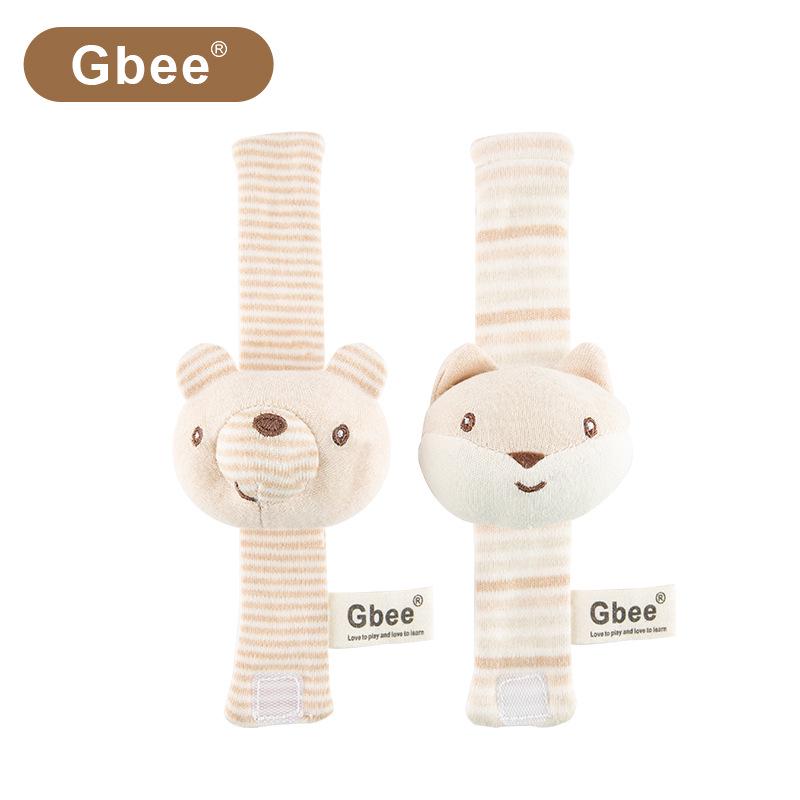 Gbee Organic Cotton Baby Rattle Set: Wrist Strap, Hand Crank Soothing Toys for Newborns