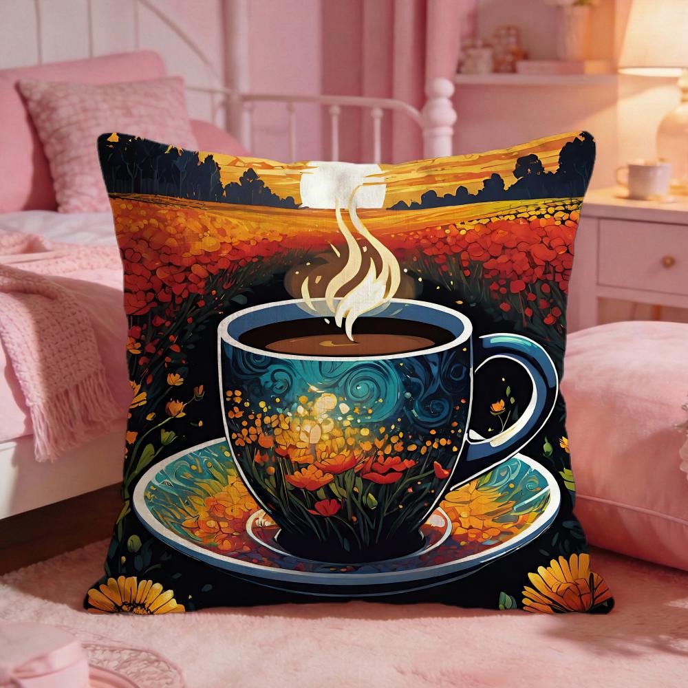 ArtCreative Art Coffee MugS Cushion Cover Premium Comfort Reversible Pillow Cove Two in One Design for Any Room Car Interior