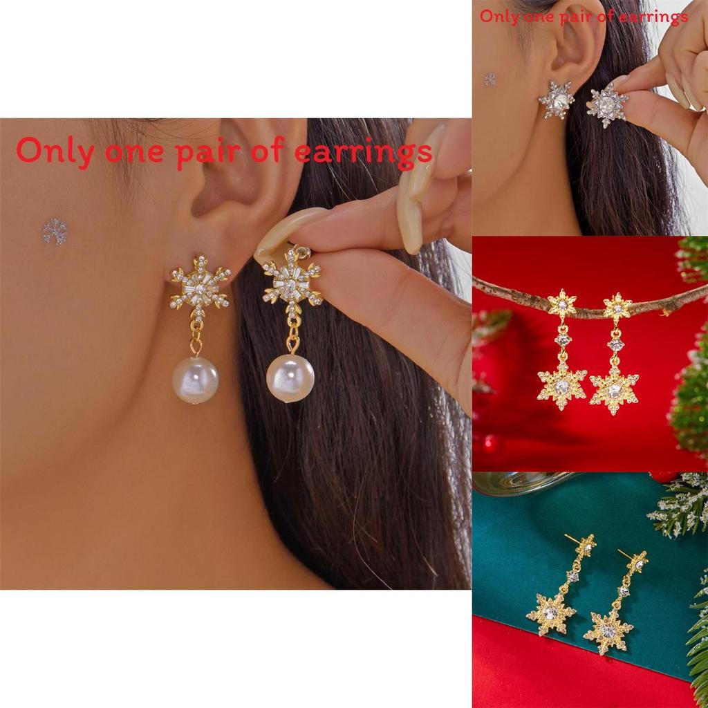 Snowflake Pendant Earrings With Zirconia Drop For Women Seasonal Jewelry