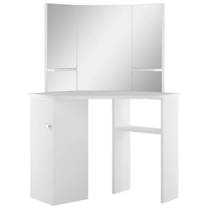 VidaXL Coiffeuse d'angle Table de maquillage cosmétique Blanc