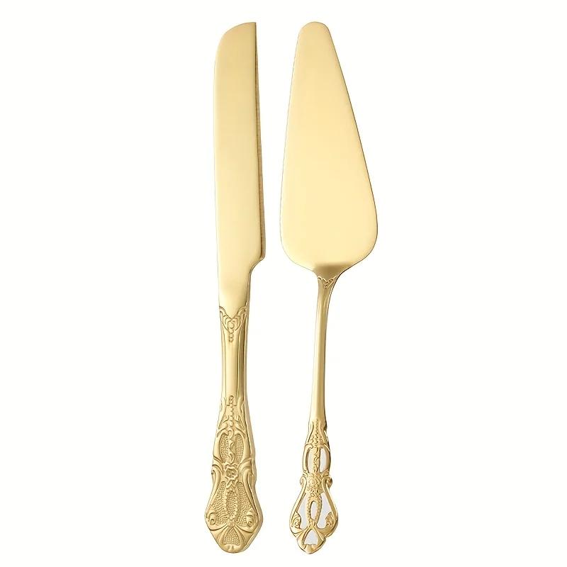 2pcs/set Elegant Stainless Steel Cake Shovel Carved Hollow Design Cake Spatula Set Cake Server For Palace Parties