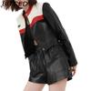 BITCED Women's Color-Blocked Patchwork Biker Jacket Pilot Jacket Short-Length Leather Jacket