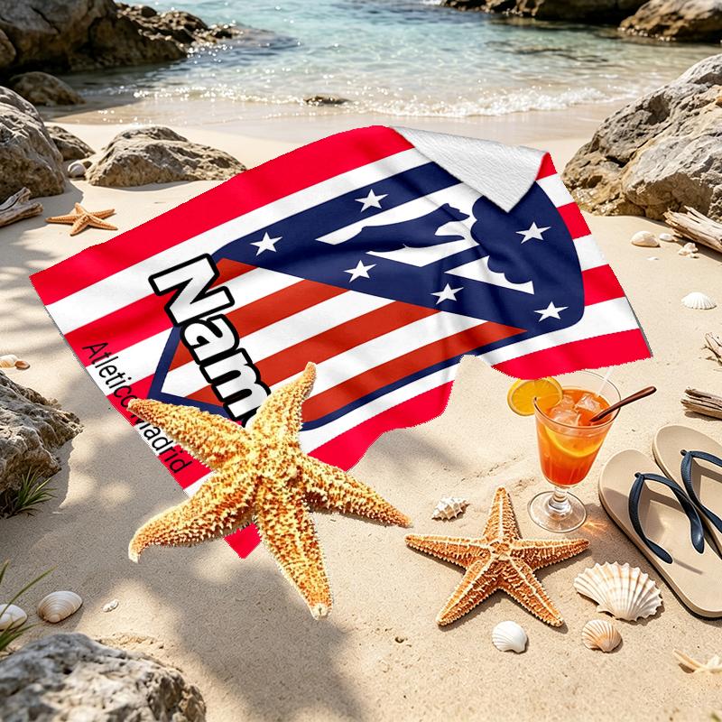 Custom Name Personalized Atletico Madrid Print Beach Towel, for Trip Camping Beach Party Home Decor, Birthday Gift for Family & Friends