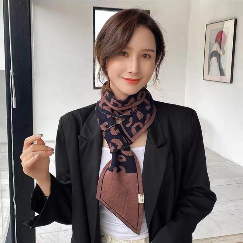 Sale Leopard Neck Scarf Winter Warm Cross Tie Scarves For Women Rings Windproof Neck Protection Autumn Fake Collar 110*11cm