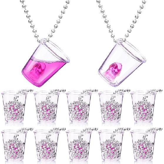 12 Pcs Bachelorette Shot Glasses with Metal Necklace, Bride Shot Glass for Bridal Shower Hen Night Wedding Party Girls Night Out Bride Squad Party