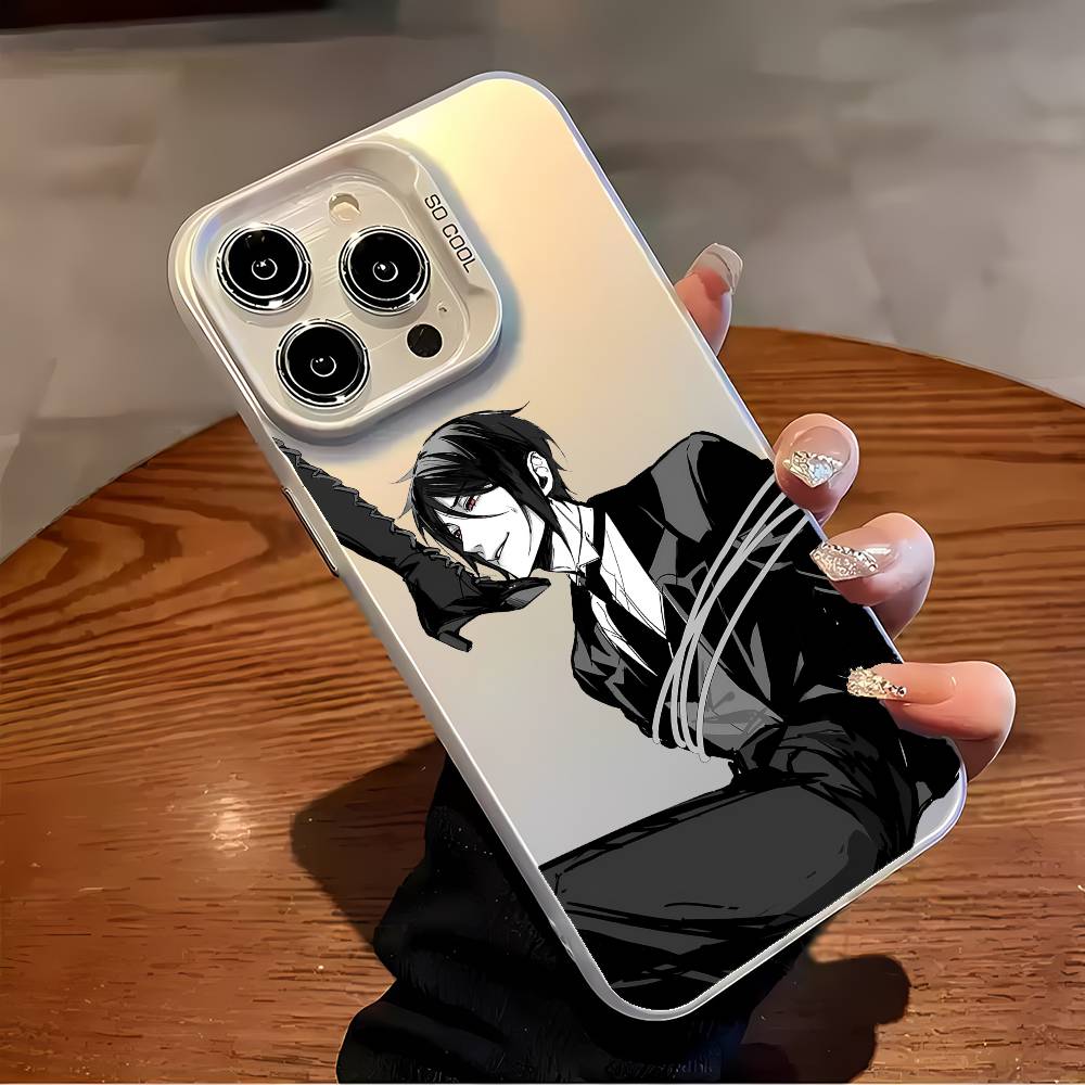 Black Butler Phone Case For iPhone 16 15 14 13 12 11 Plus Pro Max multicolor Aurora laser Shockproof Funda Cover