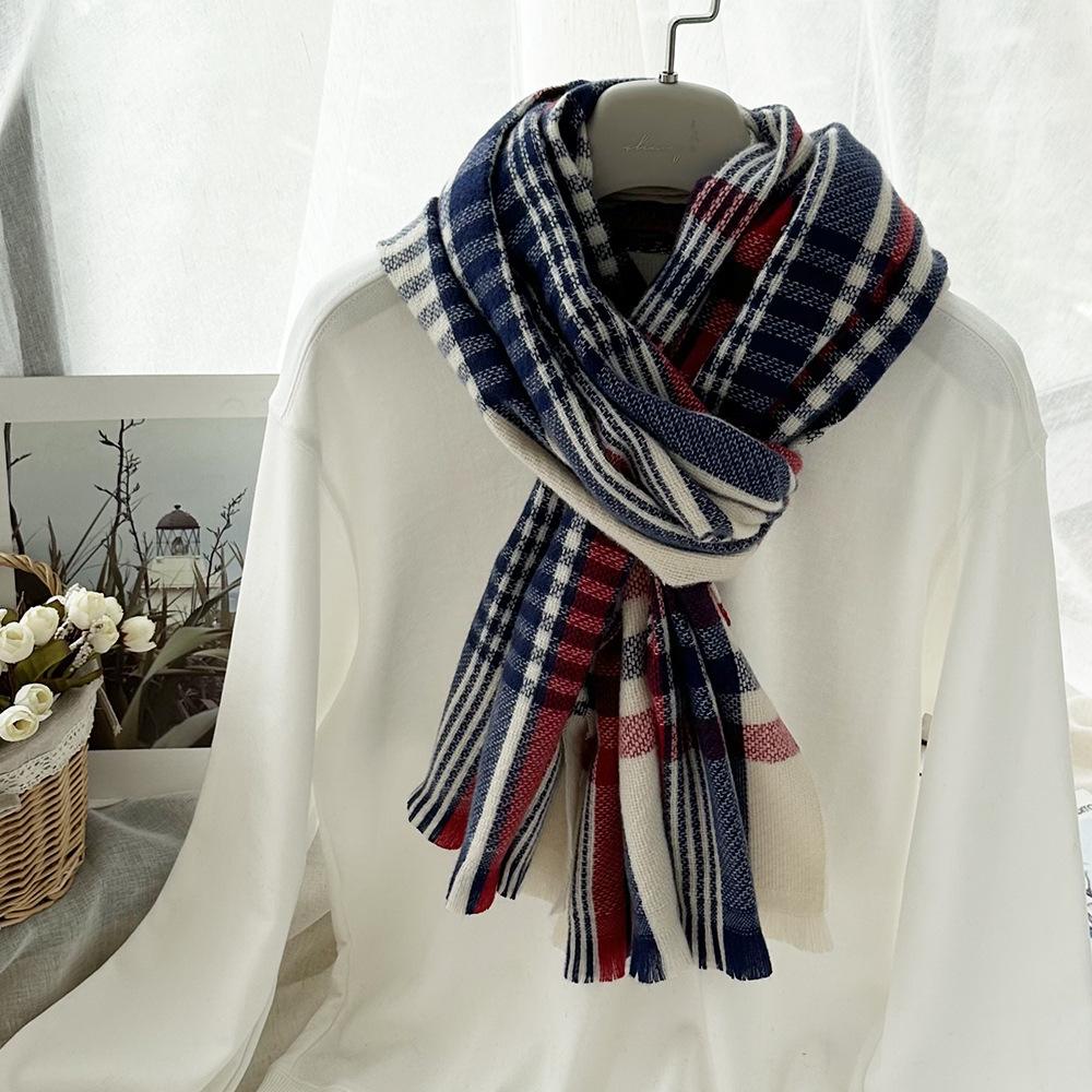 Plaid Scarf Autumn and Winter Women's High End Korean Style Winter Warm Scarf Thickened Imitation Cashmere Shawl