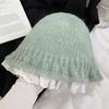 Lace lace bucket hat autumn and winter warm knitted pot hat versatile face small sweet wool hat women