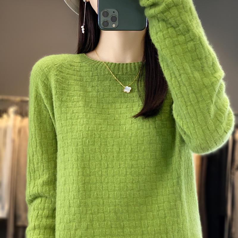 Women's Cashmere Waffle Knit Cardigan - Versatile Round Neck Sweater for Autumn/Winter