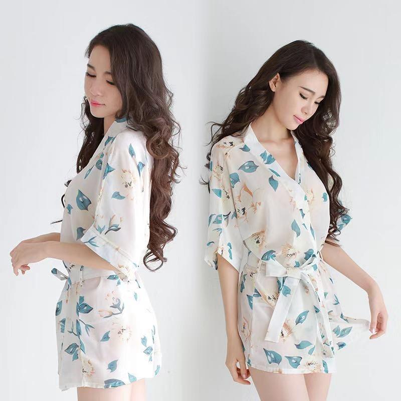 Sexy Lingerie Sexy Chiffon Nightgown Hot Transparent Tulle Bathrobe Extremely Tempting Printed Pajamas