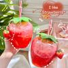 Cute Strawberry Shaped Straw Cup 500ml Kawaii Portable Plastic Water Bottle With Pendant Kids Drinking Water Jug