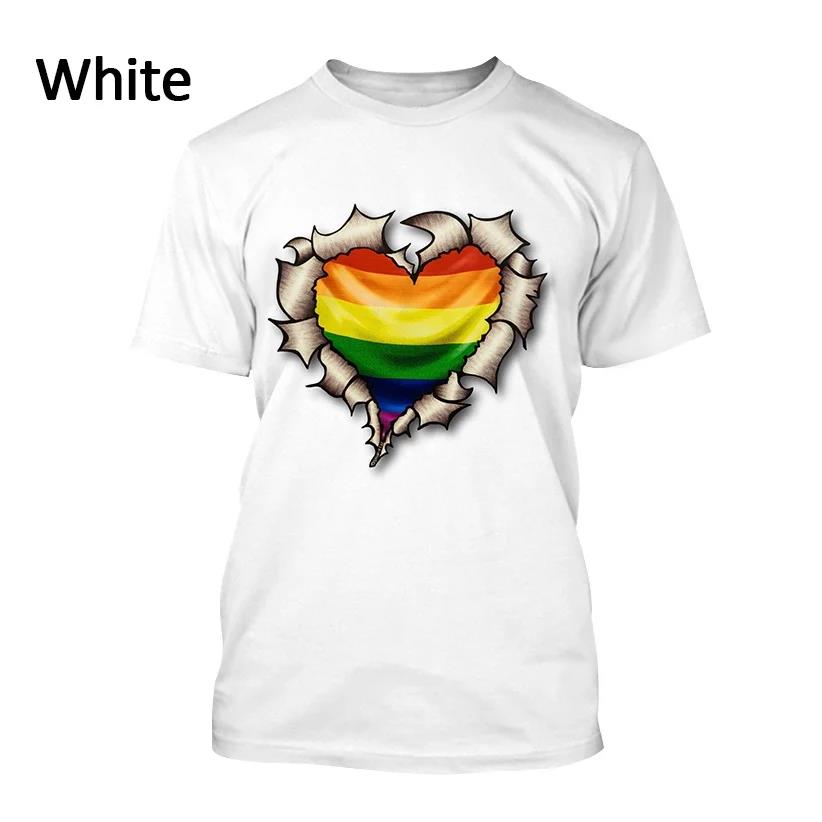 Nova camiseta com estampa 3D de arco-íris para homens e mulheres, gola redonda, casual, manga curta, camiseta grande, moda, tops, tendência, roupas unissex