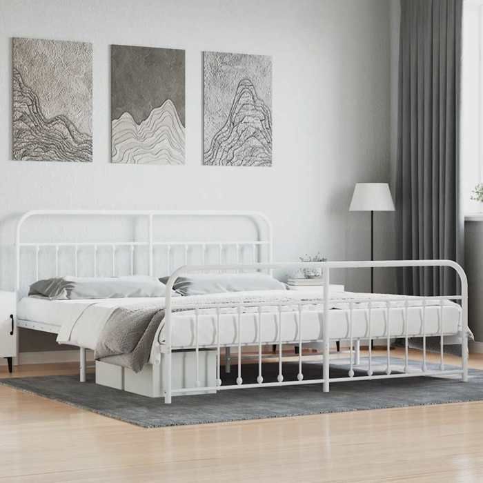 VidaXL Metal Bed Frame with Headboard-Footboard White 200x200cm 352652