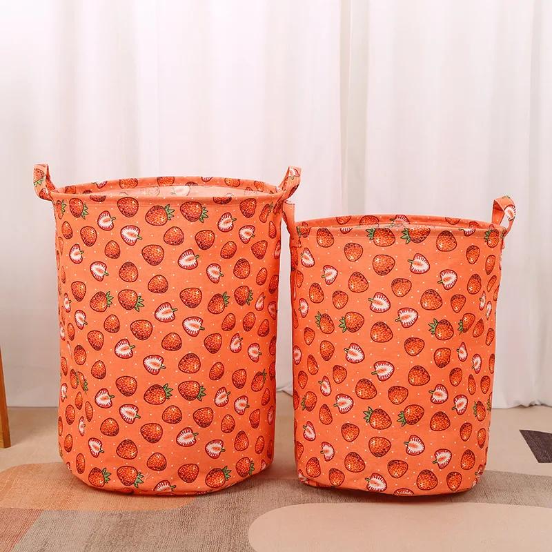 Cotton Linen Print Laundry Basket Portable Foldable Home Laundry Storage Bag Large Hamper for Kids Toys Dirty Clothes Basket