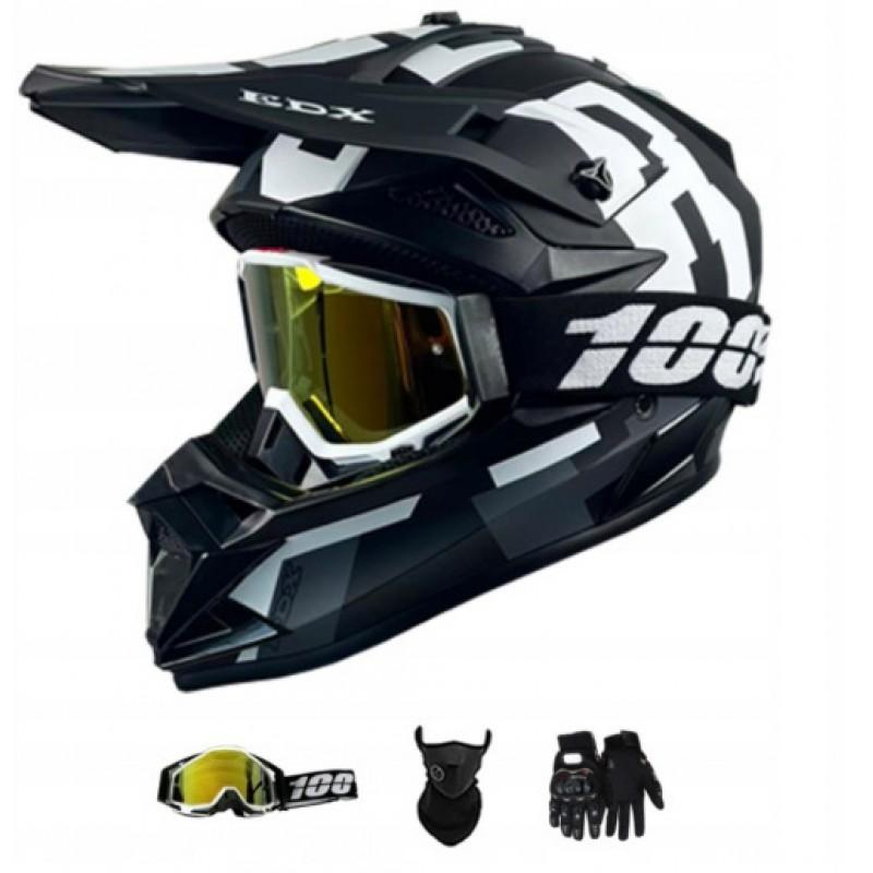 Full Face Off-Road Motorcycle Helmet Dirt Bike ATV Mountain Biking Use ABS Safety Gear With Visor Gloves Mask