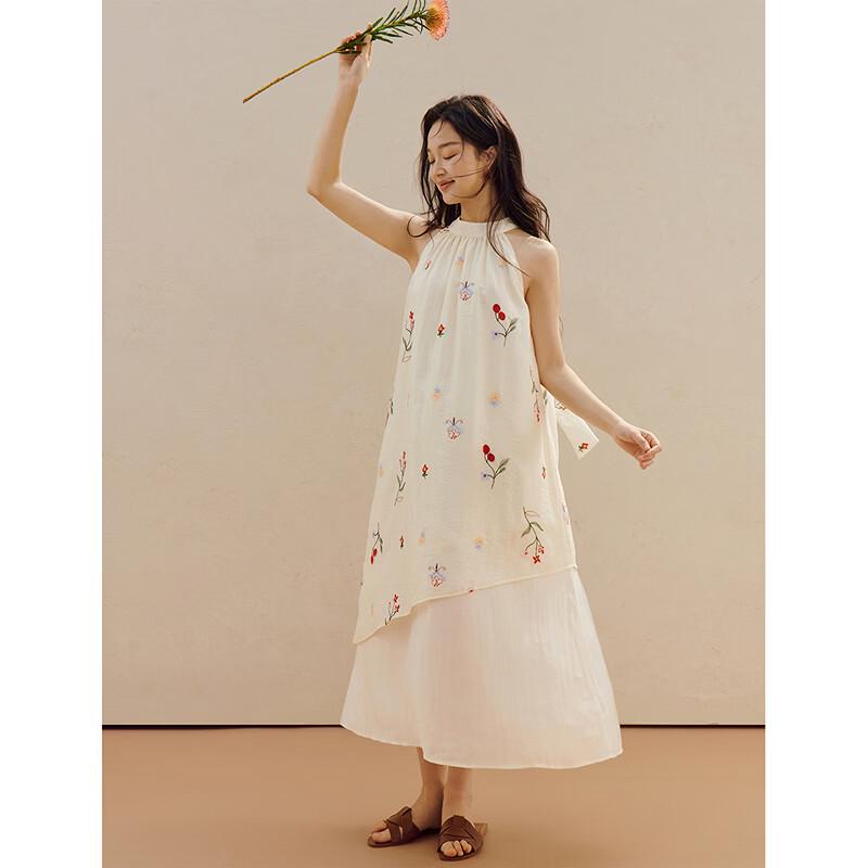 INMAN Lyocell Embroidered Halter Neck Dress