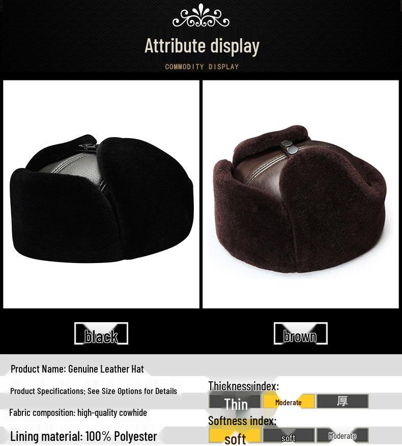 Men's Genuine Leather Lei Feng Hat - Warm Winter Ear Protection for Seniors and Dad
