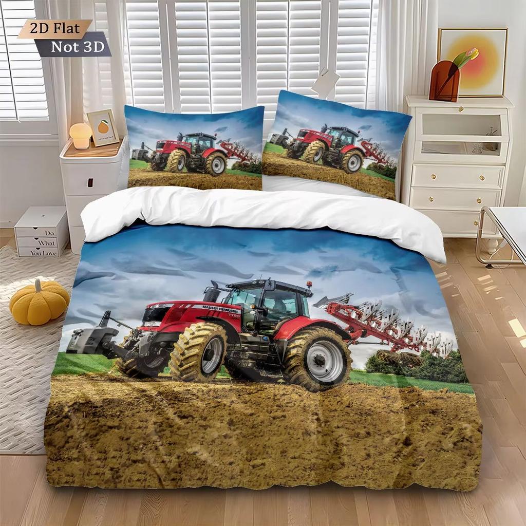 3D Tractor 3D Printing Bedding Set, Boys Tractors Duvet Cover Set with Pillowcase Home Textile Twin Full Queen King Children