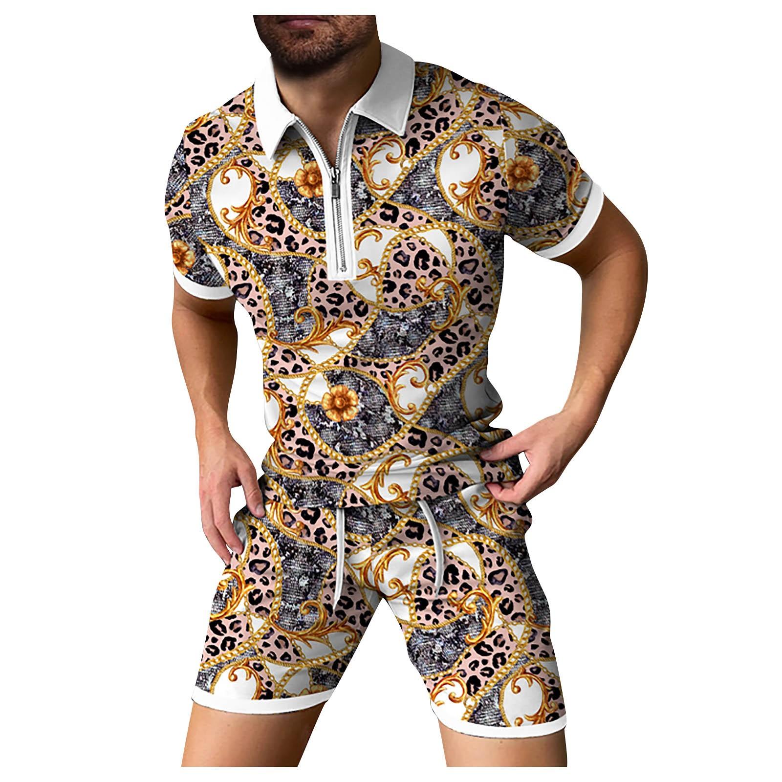 

Мужской комплект летних шорт из 2 предметов. Летний спортивный костюм. Рубашка с короткими рукавами и шорты на молнии с лацканами. Повседневный спортивный костюм. XL розовый