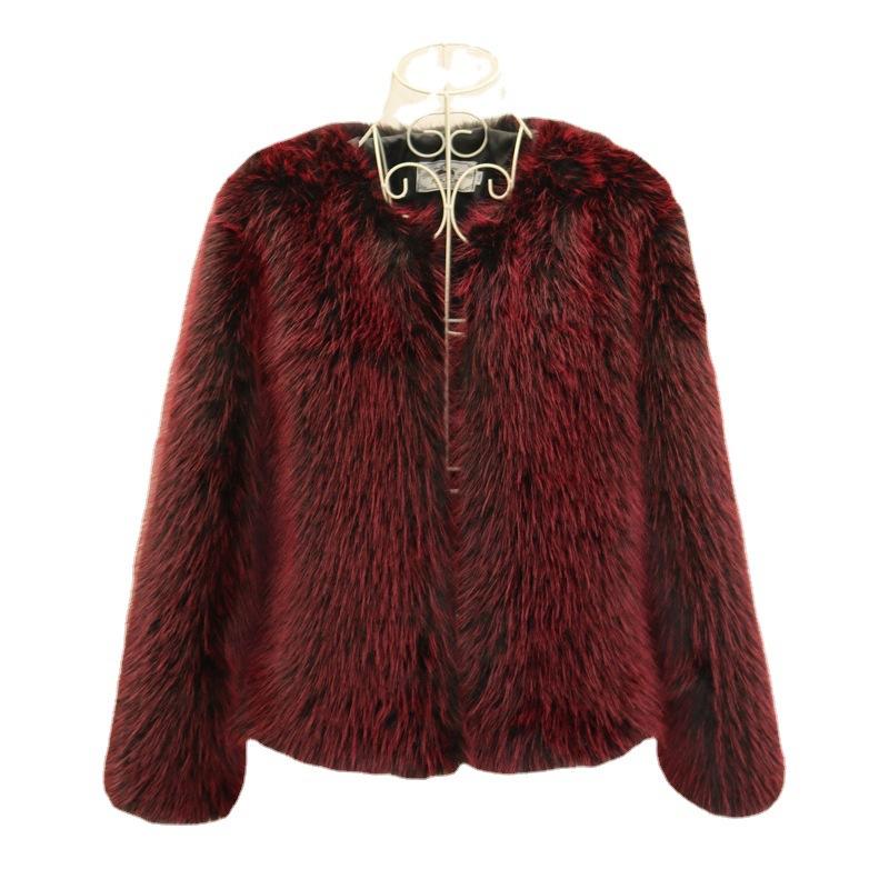Women's fur jacket casual autumn and winter new whole leather imitation fox hair round neck short jacket thickened large size