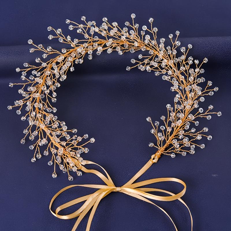 Gold Color Flower Leaf Hairband Tiara For Women Party Crystal Pearl Headband Bridal Wedding Hair Accessories Jewelry Comb Band
