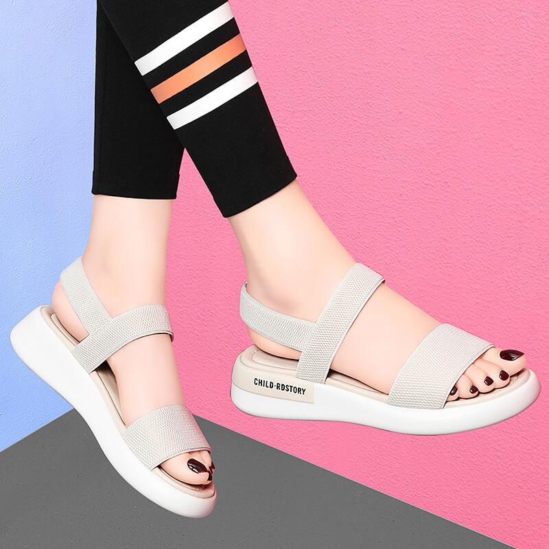 Summer sports sandals women's leather muffin thick sole ins tide soft sole light non-slip fashion beach shoes sandals women