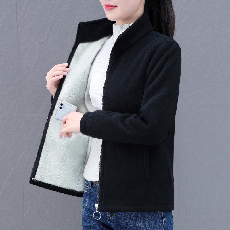 Warm Fleece Casual Stand Up Collar Sports Jacket for Women's Spring and Autumn Short Jacket
