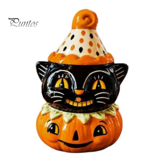 Wasserdichte Schreibtischstatue Halloween Schwarze Katze Kürbis Figur, Süß Gruselig für Innen Kamin Deko Harz für Zuhause Party Regal Kamin Tischplatte