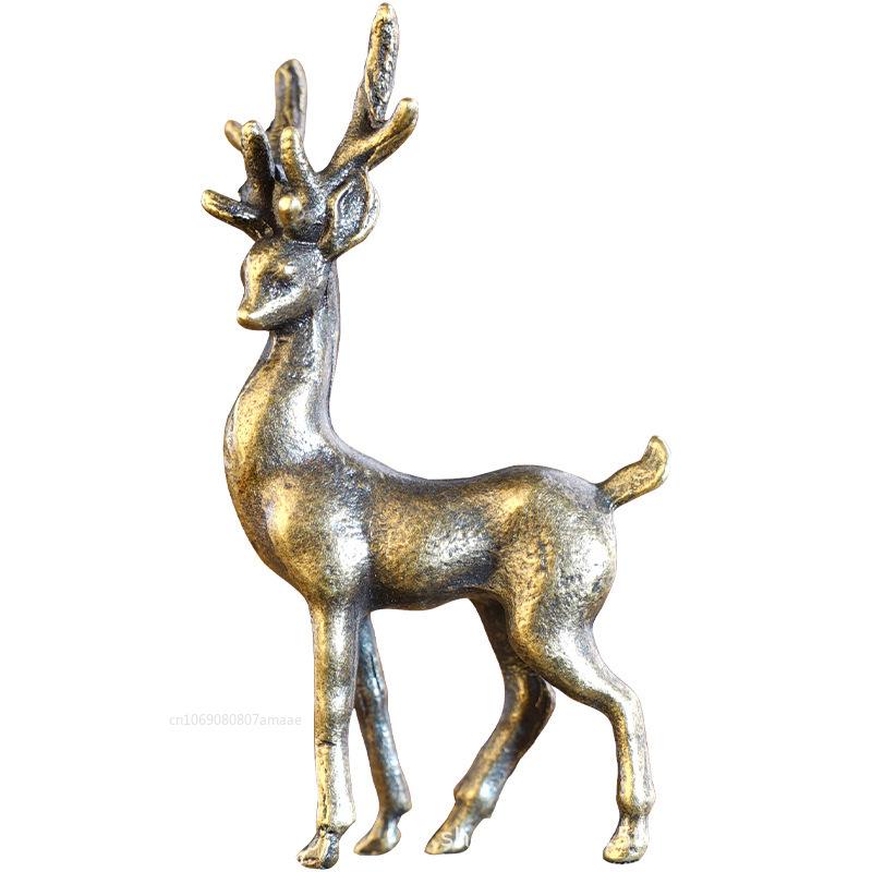 Copper Alloy Sika Deer Tabletop Small Ornaments Vintage Animal Figurines Desk Decorations Accessories Home Decor Crafts