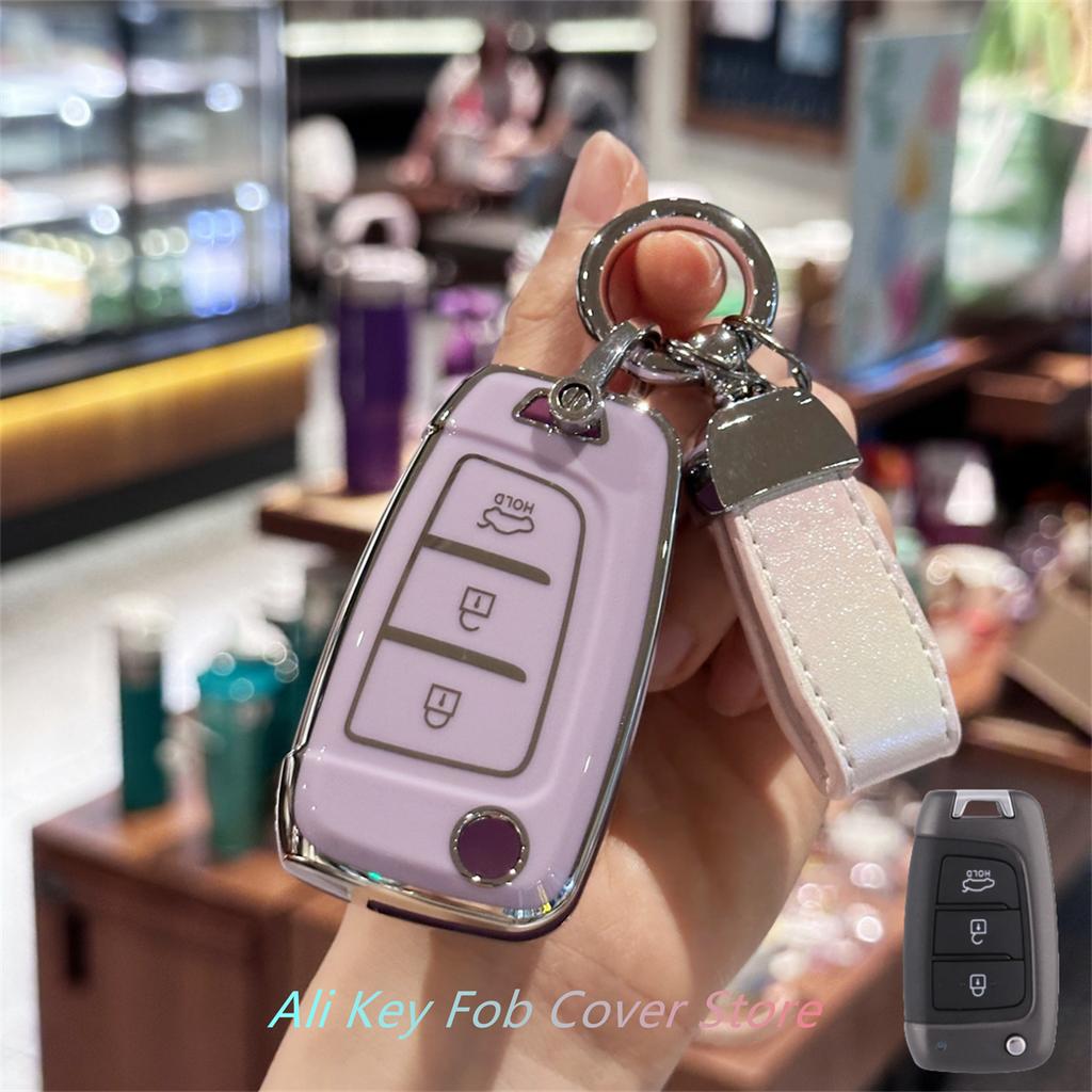 Key Fob Cover with Keychain Lanyard for For Hyundai Elantra Solaris I30 I35 I40 IX35 Sonata Santa Fe Tucson Verna Celesta Accent