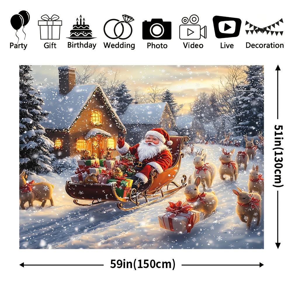 1Pcs Merry Christmas Santa Sleigh Decoration Background Winter Backdrop For Photo Studio Photo Booth Party