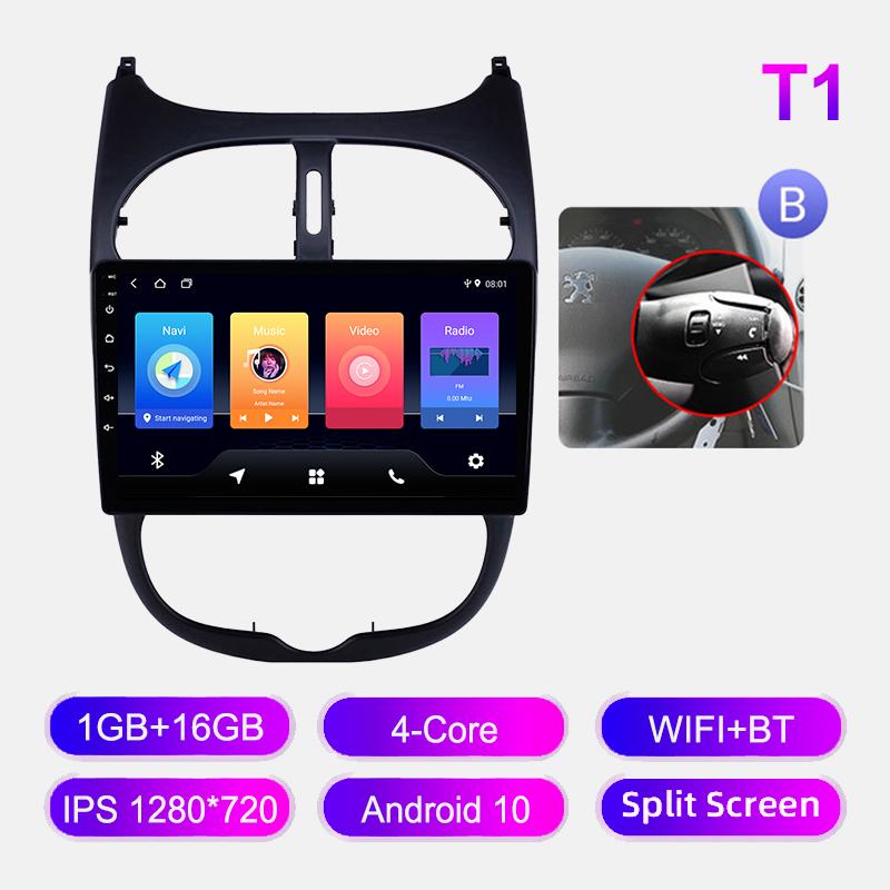 

Автомобильное радио Android Auto Carplay для Peugeot 206 2001-2008 Мультимедийный проигрыватель Головное устройство Стерео GPS Навигация BT WIFI 2+32 ГБ 1+16GB,B