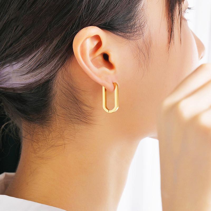 Classic Stainless Steel Ear Buckle For Women Trendy Gold Silver Color Big Oval Rectangle Hoop Huggie Punk Hip Hop Jewelry Gift