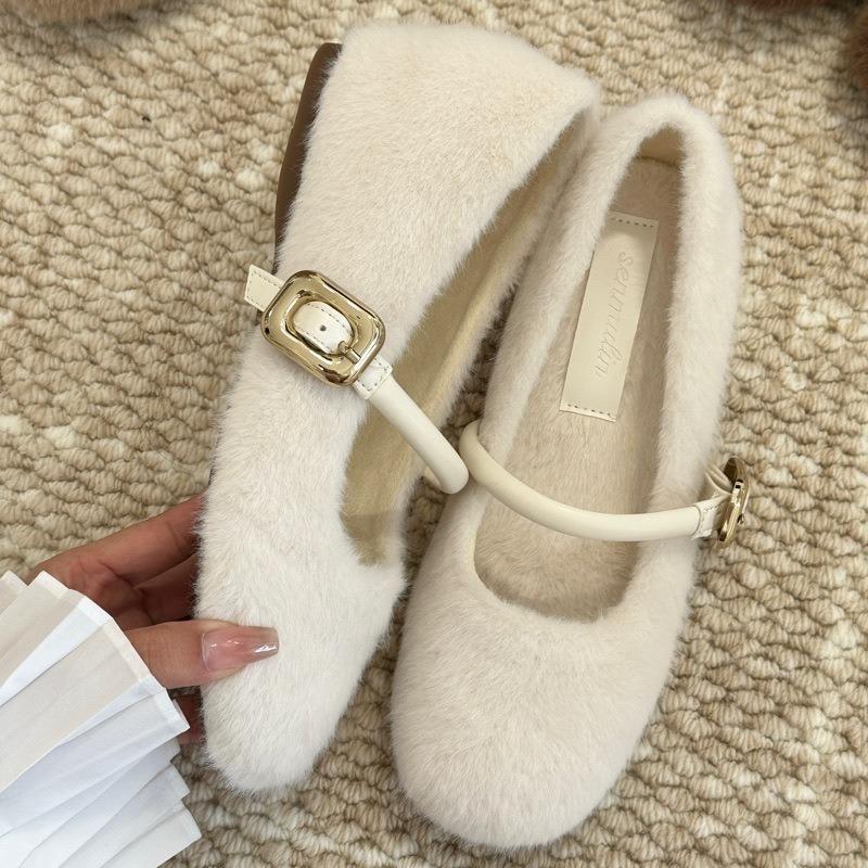 

внутреннее увеличение высоты 5 см обувь-бант пушистая осень и зима новые элегантные туфли бадонг круглый носок универсальные одинарные туфли женские 33 чёрный