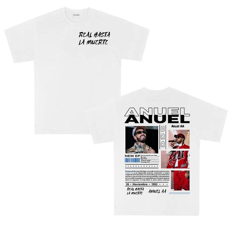 Rapper Anuel AA Real Hasta La Muerte Tour 2025 Album T Shirts Mens Fashion Hot Sale Tshirt Hip Hop Gothic Short Sleeve Tshirt