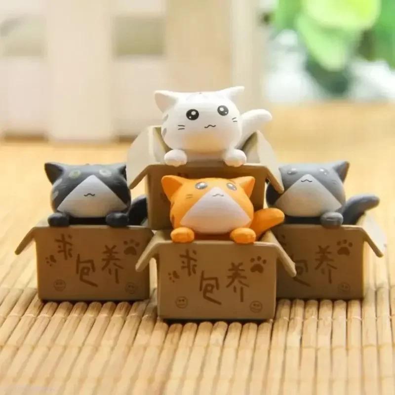 4pcs Creative Cartoon Mini Cat Accessories, Car Decoration Ornaments, DIY Miniature Landscape Plastic Garden Cat Statues