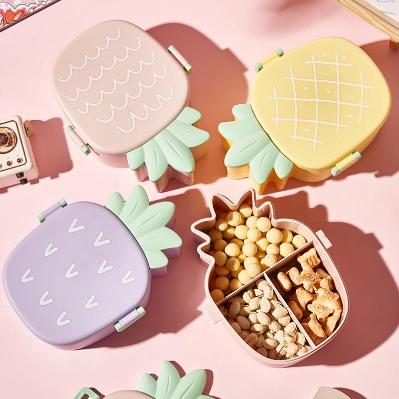 Lunch Box For Kids Cute Pineapple Shape Bento Box with Fork Spoon Snack Dessert Container Microwavable Food Case Portable Office