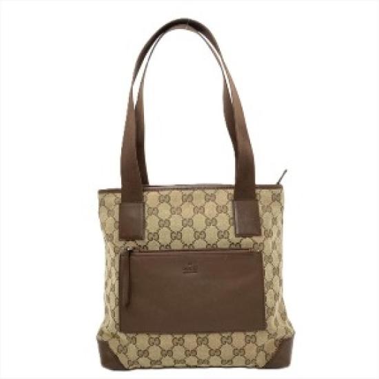 

Used GUCCI GG Canvas Leather Tote Bag | Beige | Model 019 0402 | Women s Designer Handbag |