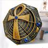 [Christmas] Automatic Open/Close Umbrella with Egyptian Ankh & Hieroglyphs - Golden & Blue Ancient Egyptian Design Umbrella, C