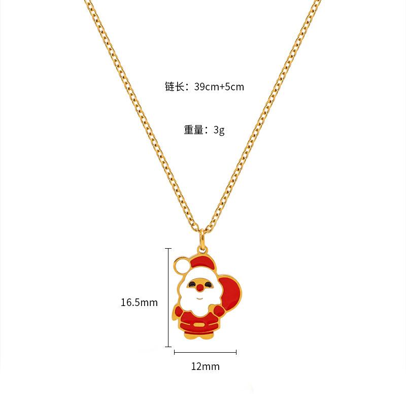Christmas Cartoon Oil Dripping Elk Snowman Bell Necklace, Creative Design Gift Versatile Item Pendant Woman