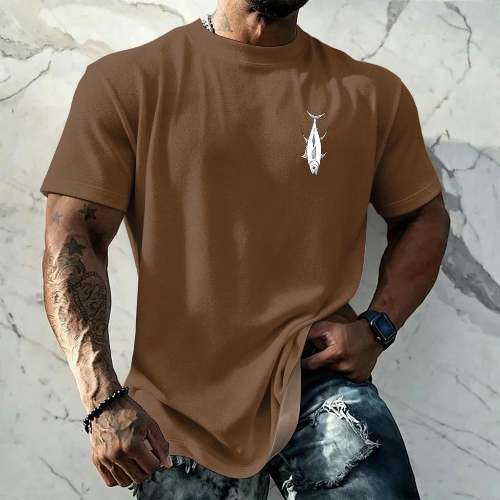 Men's Vintage Texture Printed Short Sleeve T Shirt Loose Fit Casual Summer Daily Wear Top Lightweight Breathable Fabric