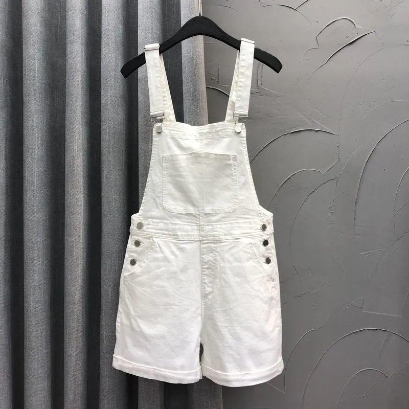 

Denim Rompers Women Summer Baggy Solid Wide-leg Harajuku Students Stylish Empire Korean Style Pure Colors Female Sweet Playsuit XL білий