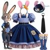 Girl Cosplay  Judy Hopps Police Officer Dress Zootopia Bunny Costume Kids Dress Up Halloween Rabbit Dress Outfits