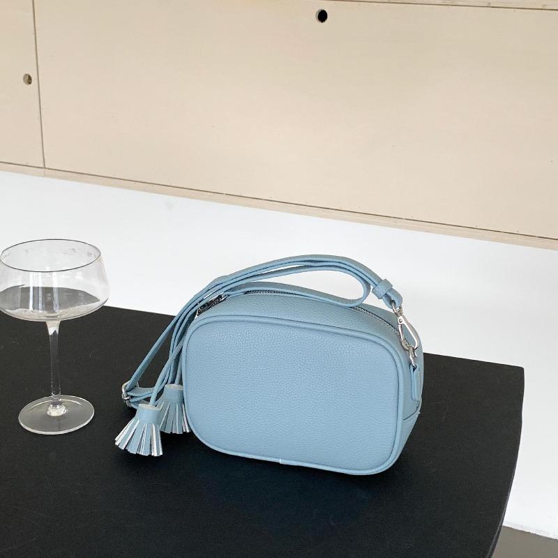 New small square bag, matte tassel mobile phone bag, zipper, solid color niche one-shoulder messenger bag, women's small bag.