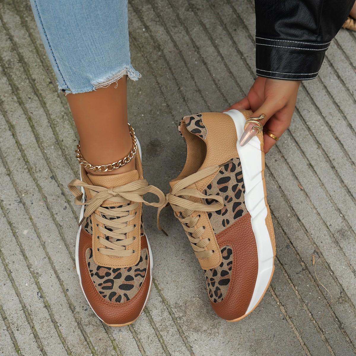 

Large size casual shoes spring and autumn new large size leopard print women s flat bottom lace-up sports casual shoes wish 36