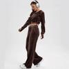 Fashion Women's Clothing Suit Velvet Solid Color Autumn and Winter Casual Zipper Stand-up Collar Long-sleeved Trousers Two-piece Set Women